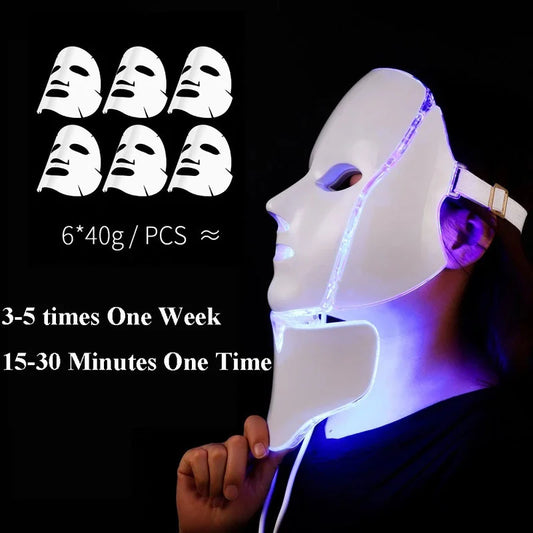 Led Face Neck Mask Light Therapy 7 Colors Photon Blue Red Light Maintenance Beauty Skin Rejuvenation Home Facial Skin Care Mask