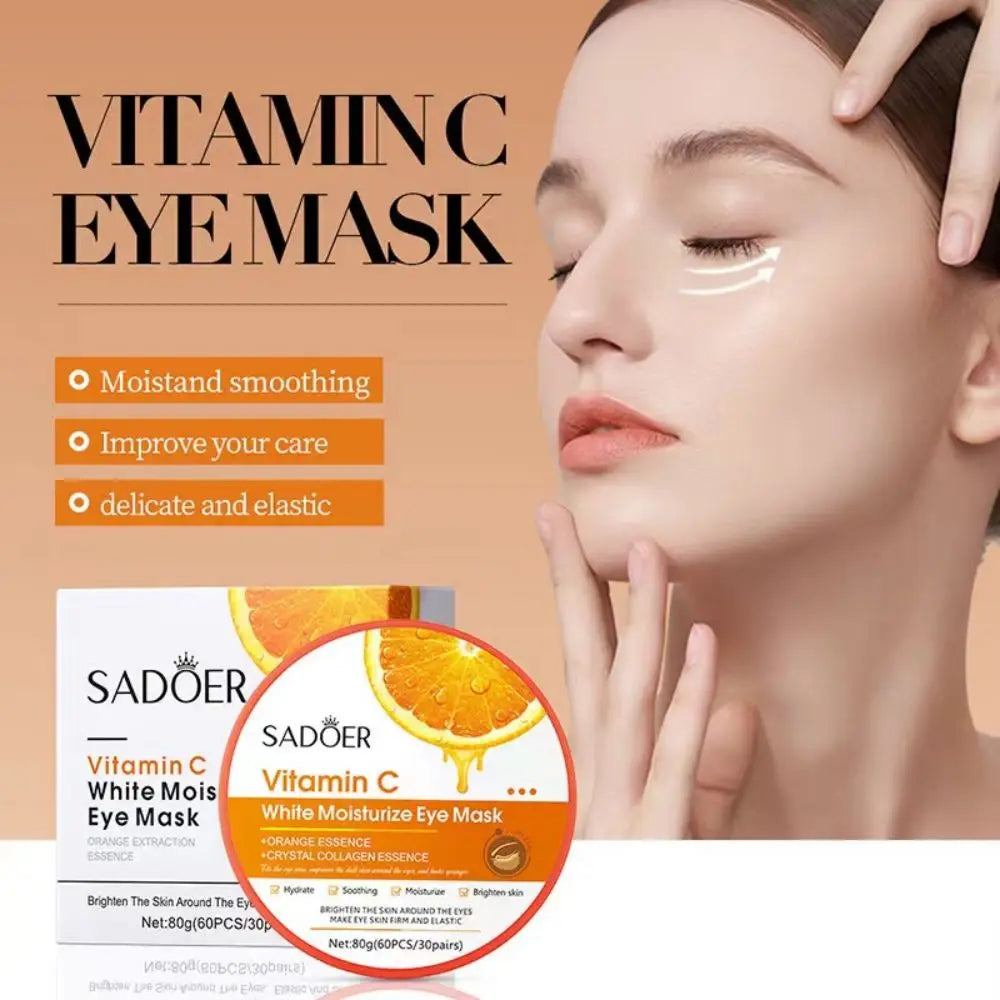 60pcs SADOER Vitamin C Collagen Eye Mask Anti Dark Circles Removal Eyes Bags Moisturizing Firming Eye Patches Eyes Skin Care