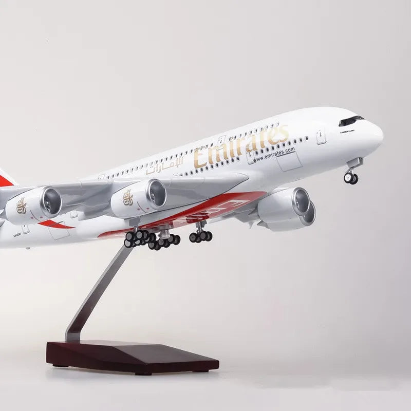 Decor 45CM 1/160 Scale Diecast Model A380 Emirates Airways Resin Airplane Airbus With Light And Wheels Toy Airline Collection