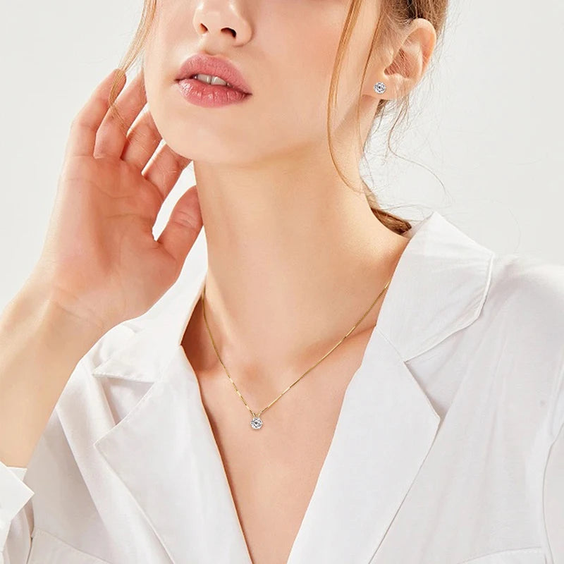 Classic 3.0cttw. D Round Moissanite Pendant Necklace Earrings Set for Women Couples Men s925 Silver Jewelry Sets GRA Certificate