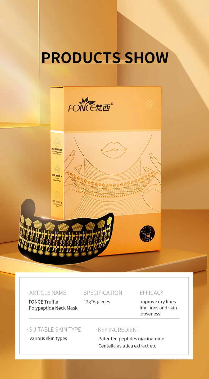 6PCS FONCE Black Truffle peptide Neck mask for neck care and anti-wrinkle cream to lift and firm the neck