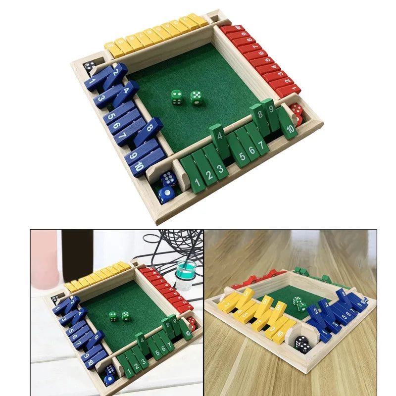 Deluxe Four Sided 10 Numbers Shut The Box Board Game Set Toy Dice Party Club Drinking Games for Adults Families