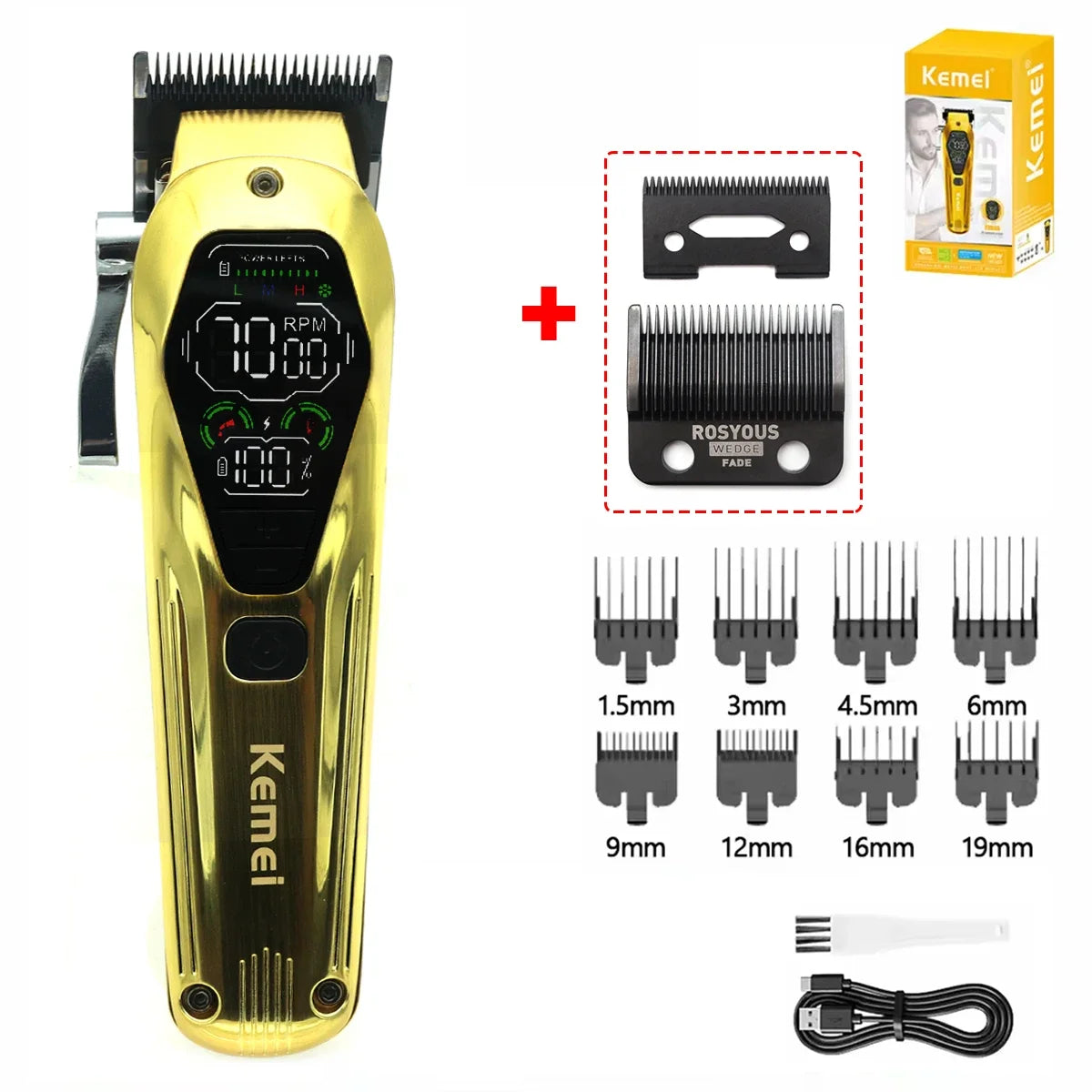 Kemei KM1698 Hair Clipper 9000RPM 10W High Power Baber Electric Hair Trimmer Professional Hair Cutting Machine for Men Men Gift