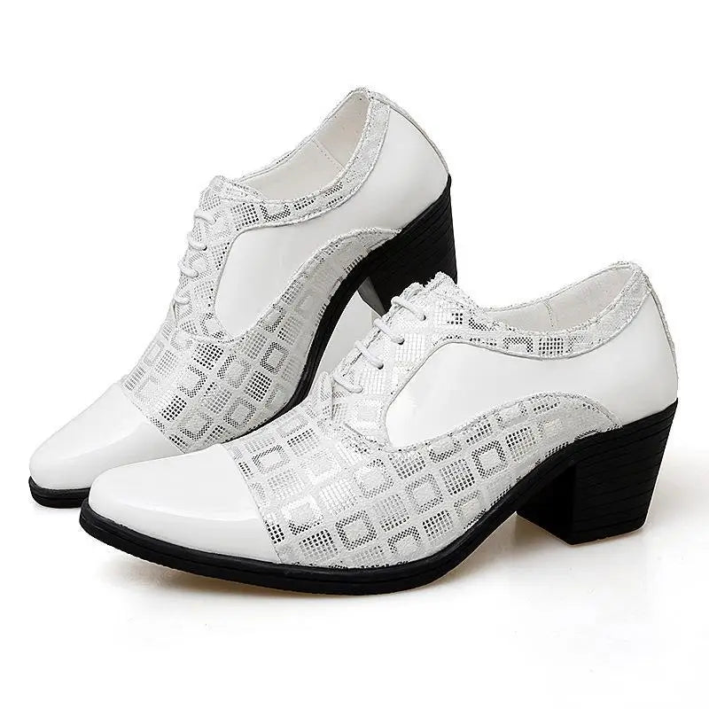 Italian Men Formal Shoes High Heels Pointed Toe Wedding Party Shoe Luxury Shiny Business Work Shoes British Style Leather Shoes