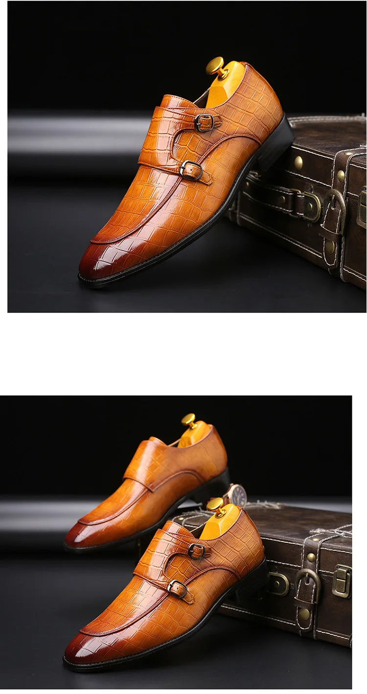 Luxury Men Dress Shoes Crocodile Grain Leather Shoes Men Buckle Casual Wedding Party Shoes High Quality Business Men Brogue Shoe