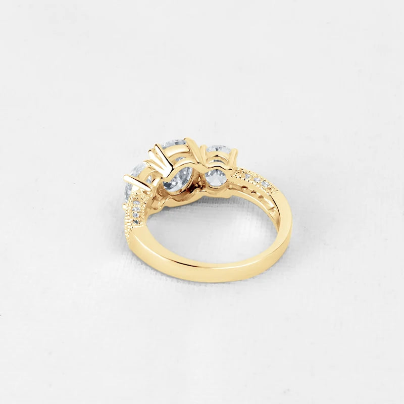 Lnngy Certified 2.0ct Oval Cut Three Stone Moissanite Ring 10K Solid Gold Rings for Lovers' Bridal Dazzling Wedding Jewelry
