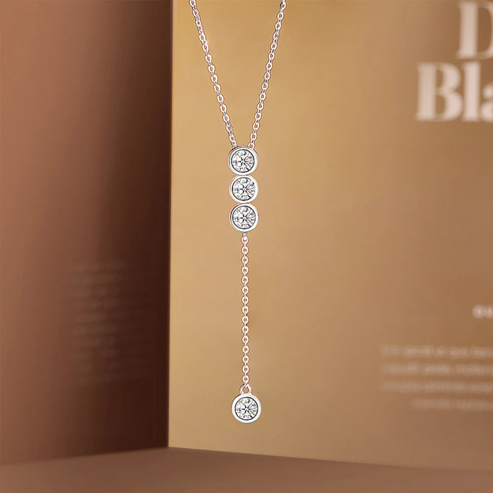 Houtros 3mm/5mm Full Moissanite Necklace for Girls Classic Bubble Clavicular Chain 925 Sterling Silver Party Fine Jewelry GRA
