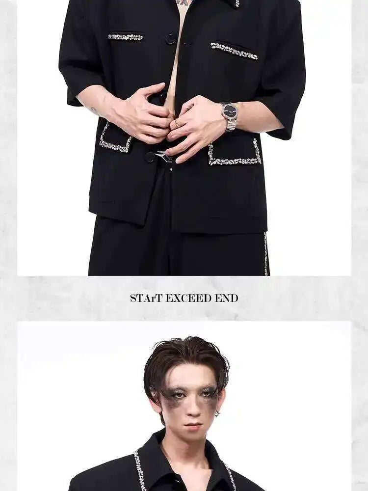 LUZHEN Luxury Elegant Diamond Patchwork Decorate Short Sleeve Big Lapel Shirts Men's 2025 Summer High Quality Casual Tops JY1575