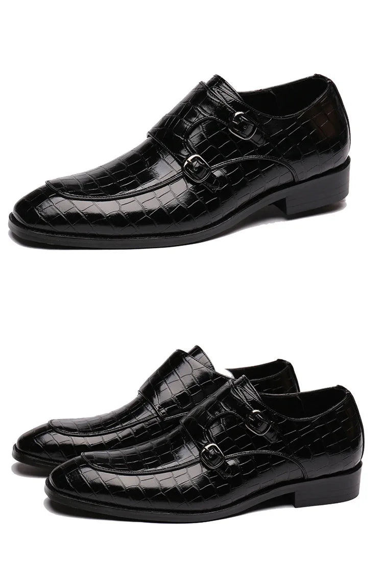 Luxury Men Dress Shoes Crocodile Grain Leather Shoes Men Buckle Casual Wedding Party Shoes High Quality Business Men Brogue Shoe