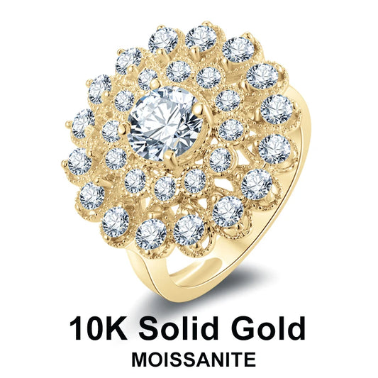 Lnngy 10K Solid Gold Finger Rings Certified Round Cut 6.5mm Moissanite Wedding Ring for Women Pave Mini Zircon Jewelry Gift
