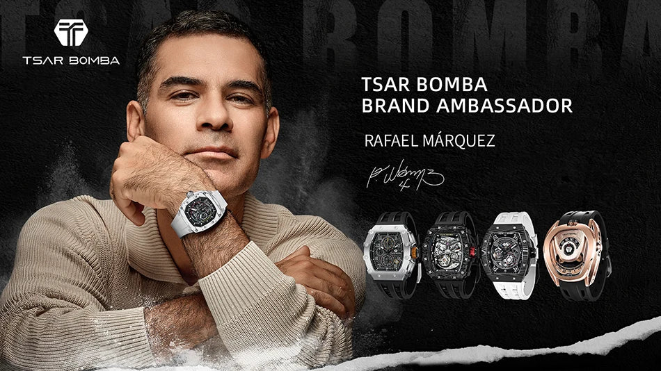 TSAR BOMBA 2025 New Mens Watch TB-8204QA Arabic numerals Dial Tonneau Wristwatch for Men Sapphire Mirror Waterproof Clcok