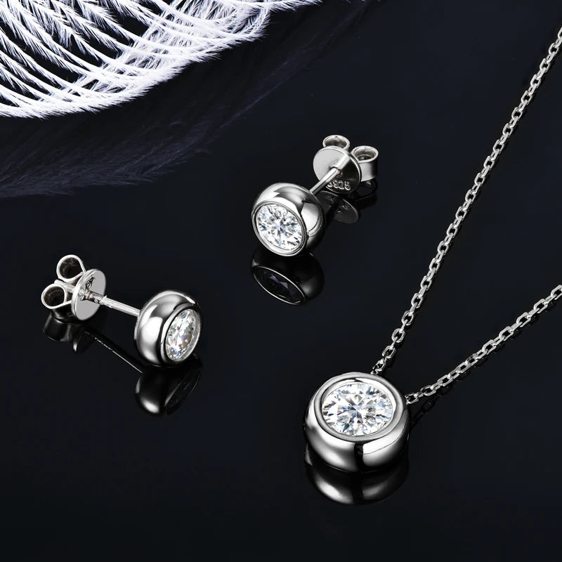 Classic 3.0cttw. D Round Moissanite Pendant Necklace Earrings Set for Women Couples Men s925 Silver Jewelry Sets GRA Certificate