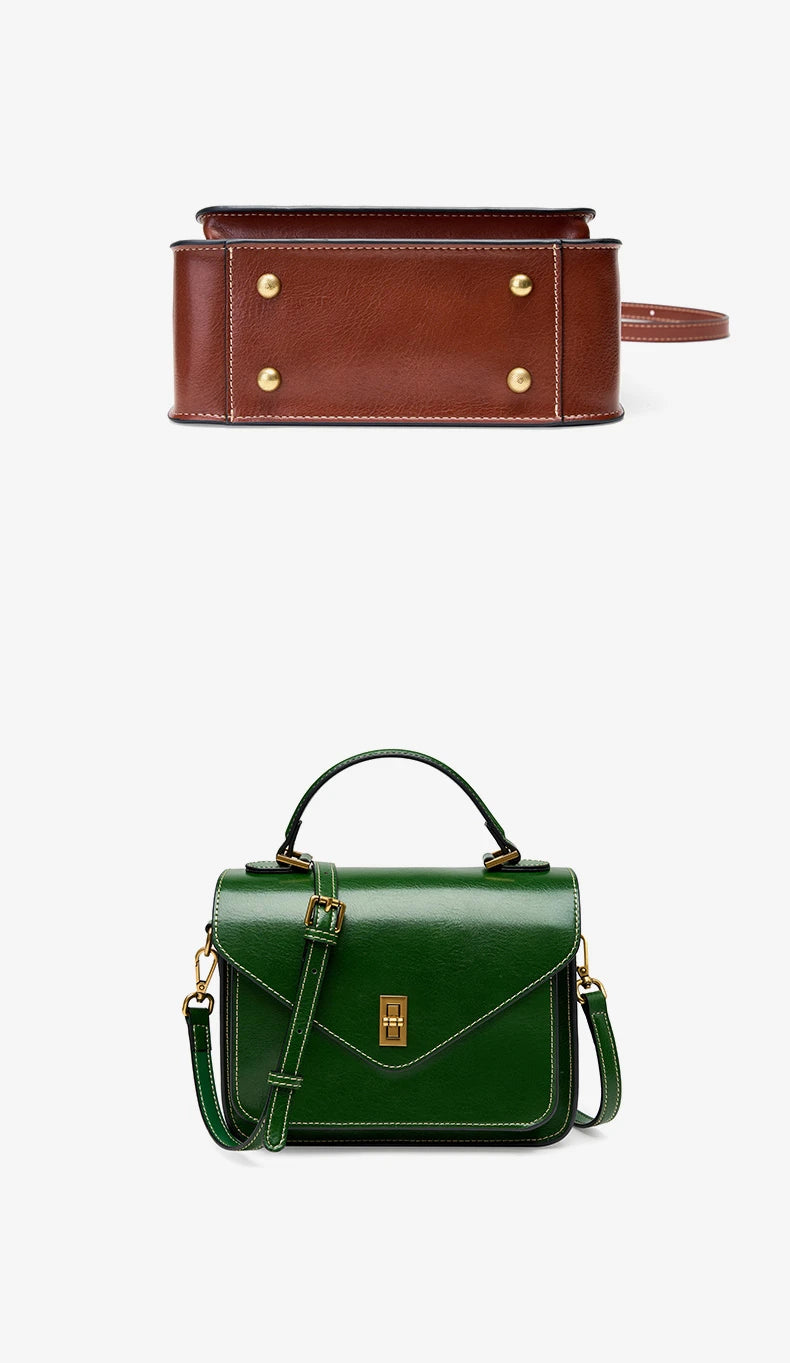 Genuine Leather Women luxury bag high quality Simple vintage Fashion Postman handbags ladies 2025 shoulder green small bag