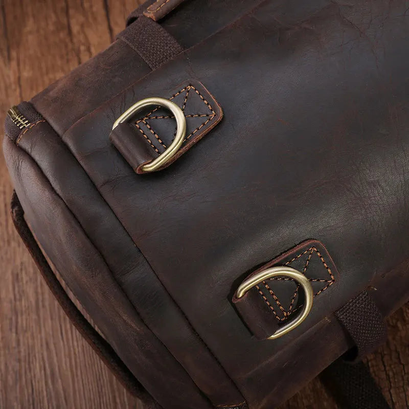 Luufan Unique Design Leather Backpack For Men Vintage Crazy Horse Leather Bucket Daypack Large Male Travel Bag Male Backpacks