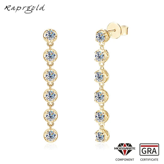 RAPRGOLD VVS1 D Color Round Cut Moissanite Stud Earrings For Women 925 Sterling Silver Tassel Chain Earring Wedding Jewelry Gift