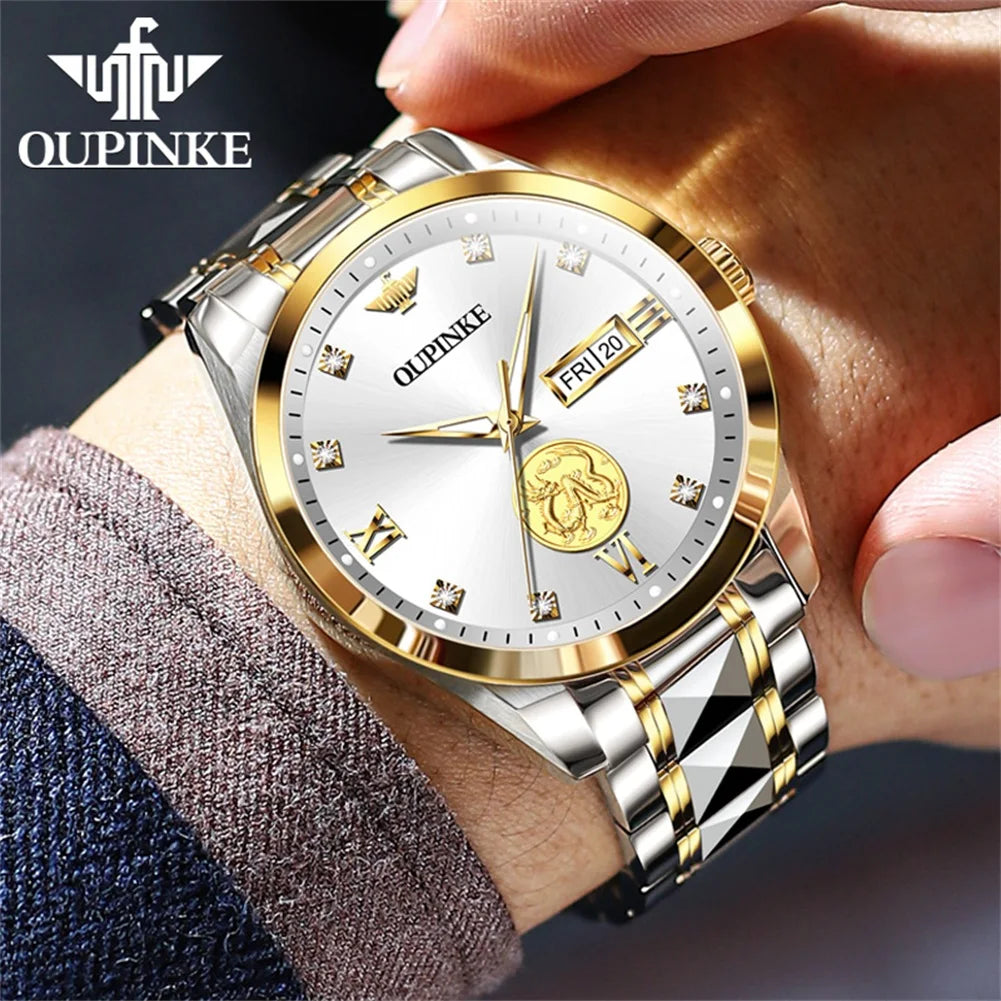 Swiss Certification OUPINKE Automatic Watch for Men Real Gold Real Diamond Sapphire Mirror Tungsten Steel Top Brand Wristwatch