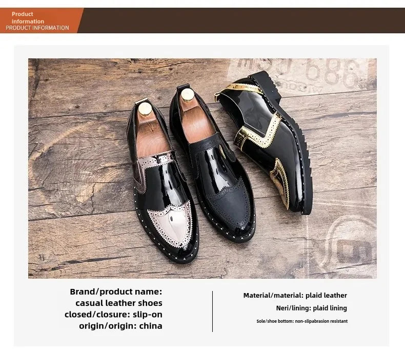 Fashionable Formal Men Shoes Lightweight Outdoor Loafers Thick Soled Wear-resistant Leather Shoes Black Gold andSilverSizes38-48