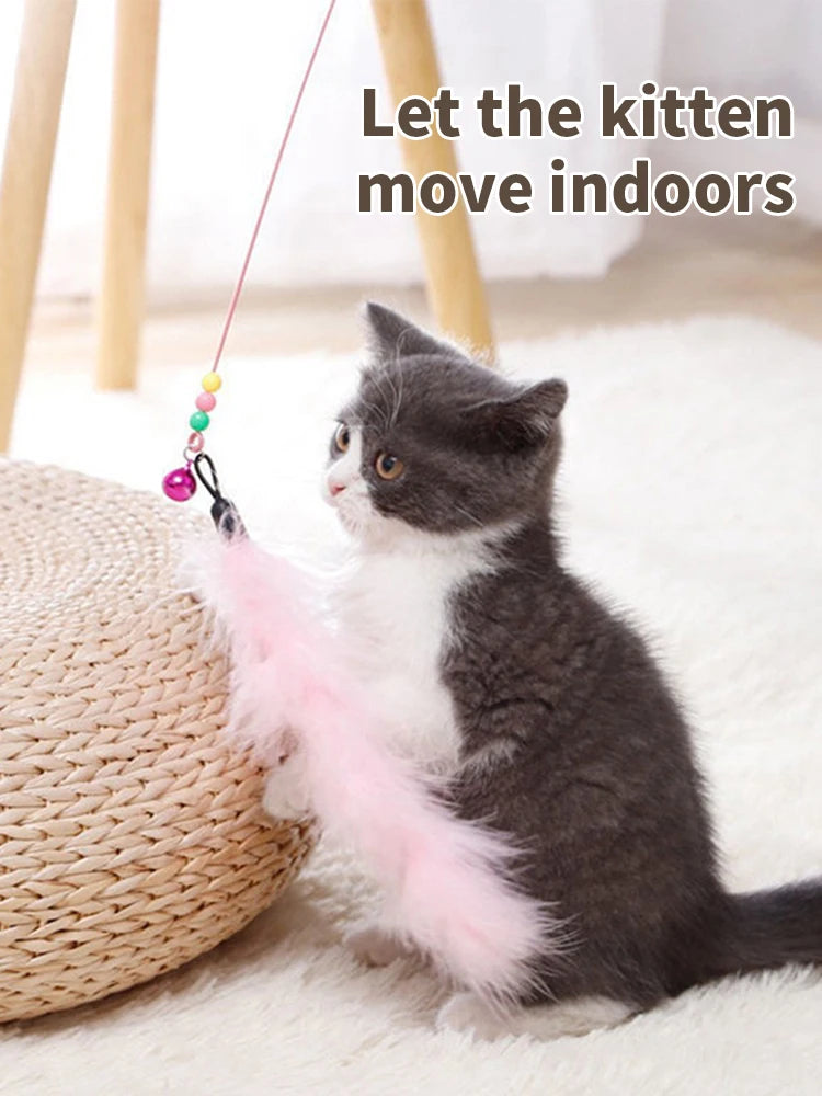 Cat Teaser Stick With Bell, Feather, Long Rod Suction Cup