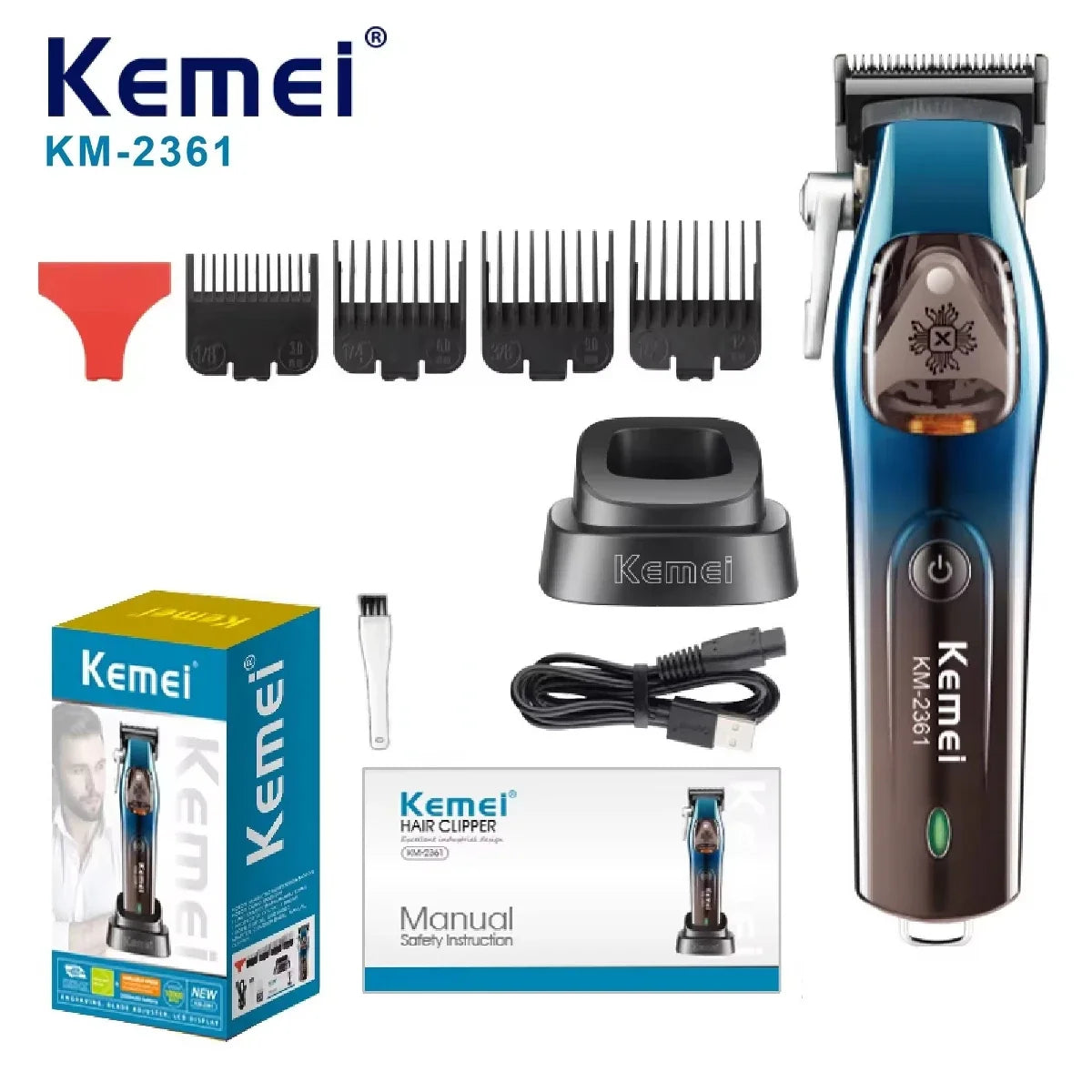 Kemei Trimmer Professional Hair Clipper Adjustable With Charging Base Haircut Machine 10000 RPM Trimer for Men KM-2361