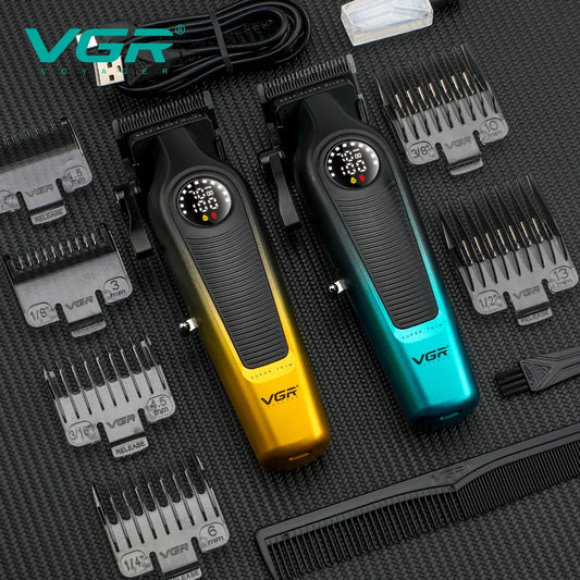 VGR 196 Professional Hair Clipper DLC Blade LED Display Cordless USB Ceramic Blade Men's Haircut Machine Hair Trimmer Machine