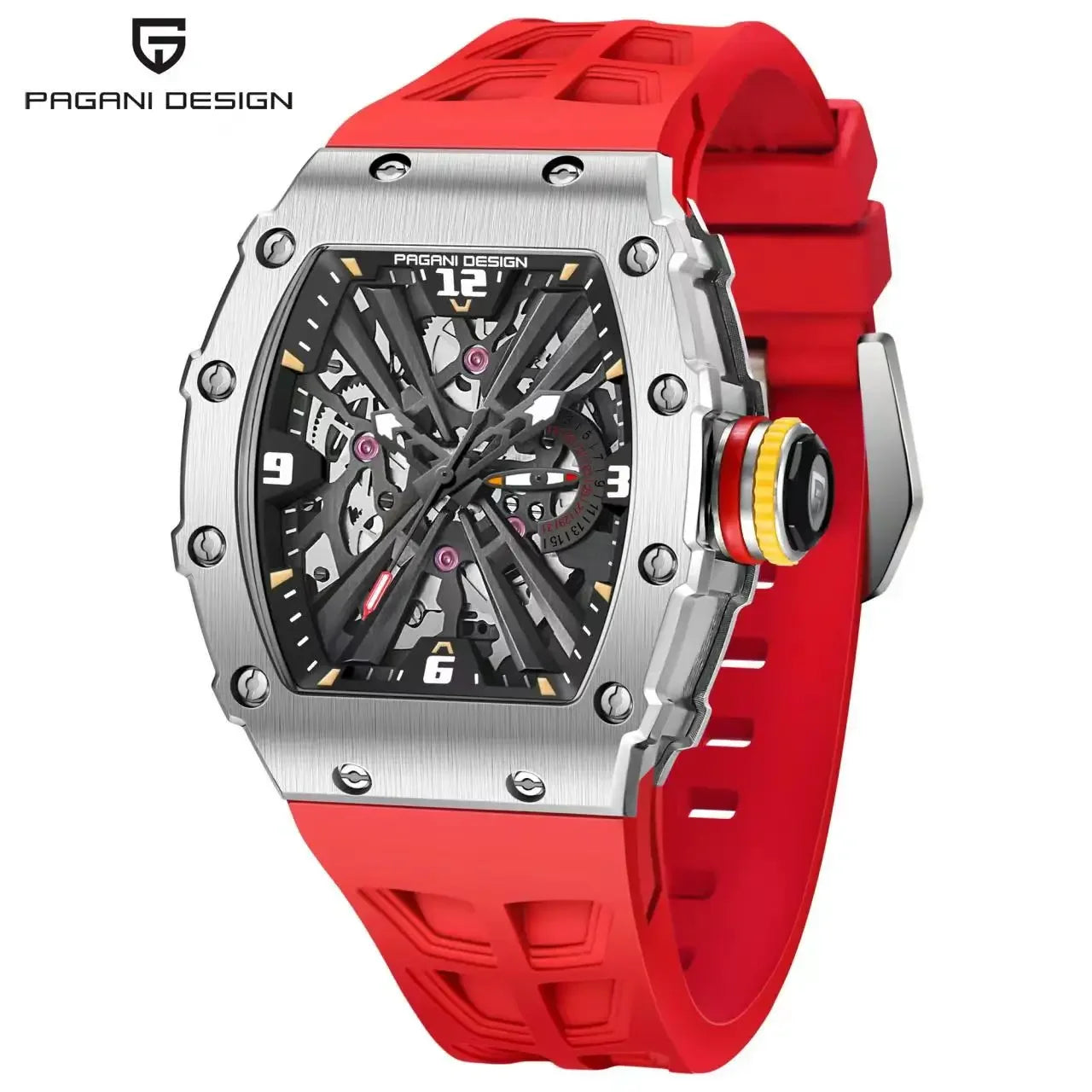 PAGANI DESIGN 2024 Luxury Mens Quartz Watches Barrel Shape Waterproof Wrist Watch For Men VH65 Silicone Luminous Sapphire Mirror