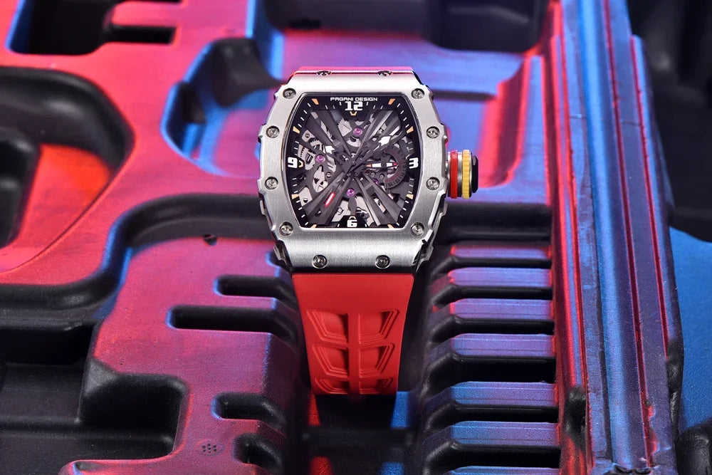 PAGANI DESIGN 2024 Luxury Mens Quartz Watches Barrel Shape Waterproof Wrist Watch For Men VH65 Silicone Luminous Sapphire Mirror