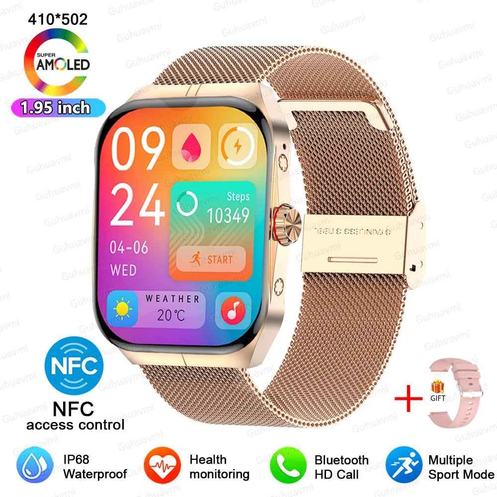 Smartwatch Men Women NFC AMOLED Screen Always Show Time Clock  Bluetooth Call IP68 Waterproof Smart Watch Sport Fitness Bracelet