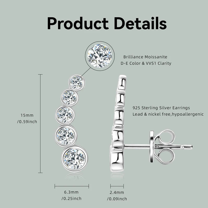 Lnngy One Row Bezel Moissanite Choker Necklace Climber Earring For Women 925 Sterling Silver Stud Earrings Necklaces Jewelry Set
