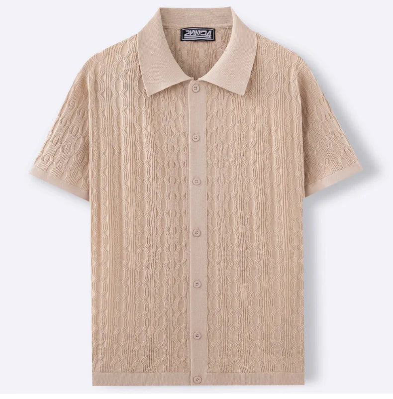 Men Solid Shirt Turn Down Collar Shirt Business Short Sleeve Blouses Knitted Single Breasted Loose Button Summer Cardigan