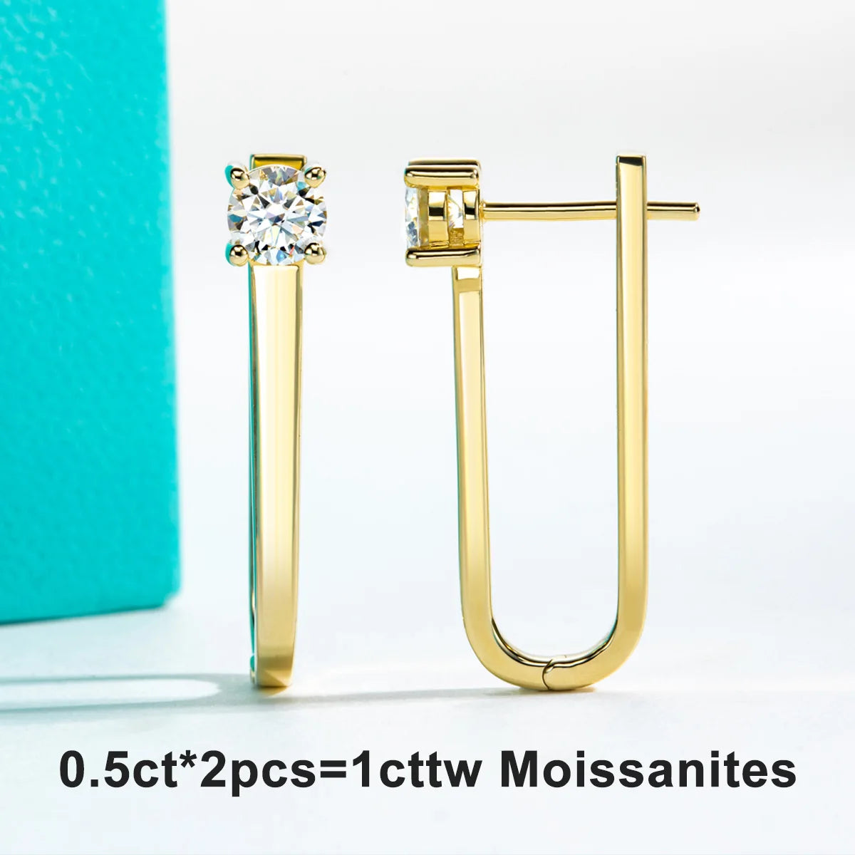 AnuJewel 2ct D Color Moissanite Pin Necklace Yellow Gold Plated Moissanite Pin Earrings Wedding Jewelry Set Gifts For Women