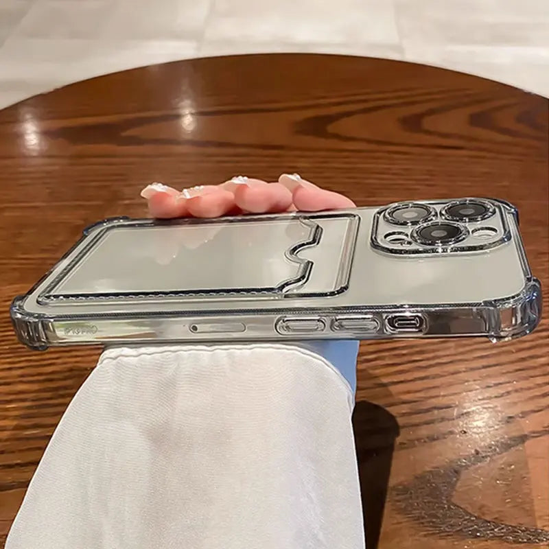 Wallet Card Holder Clear Soft Case For iPhone 11 13 12 14 15 16 Pro Max X XSMax XR 7 8 Plus SE 2022 Transparent Card Slots Cover