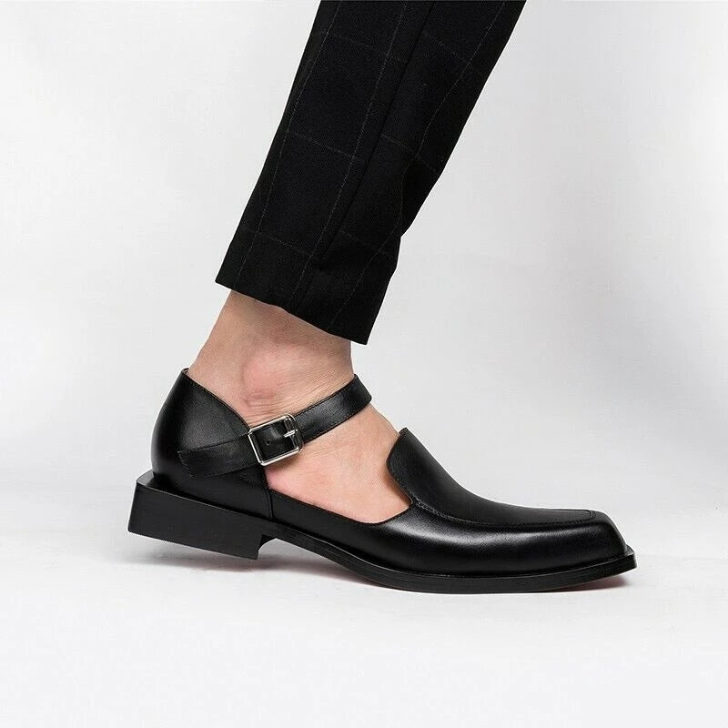 New Black Men's Summer Sandals Pu Leather Buckle Strap Dress Shoes for Men with  Business Formal Shoes Men