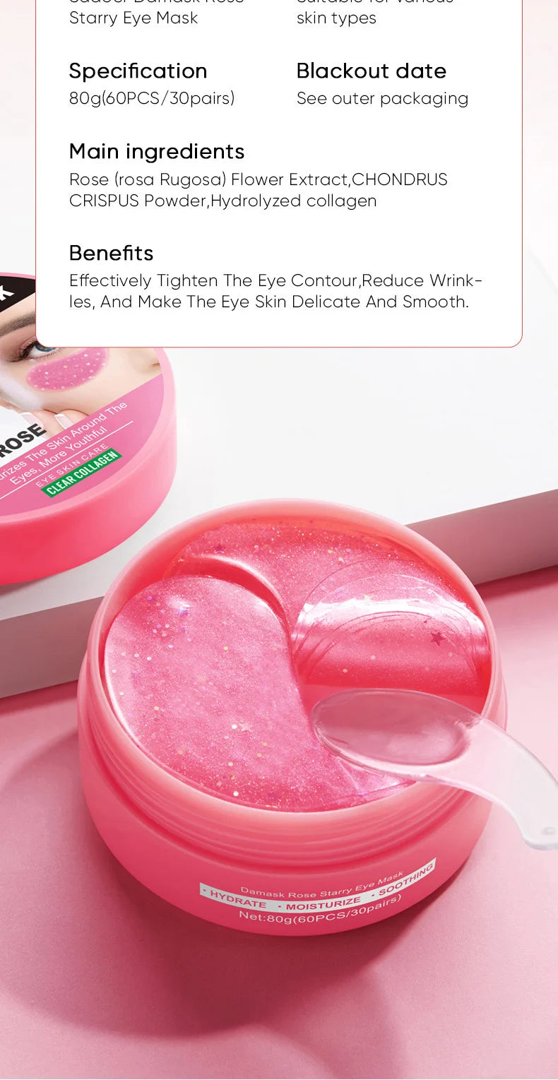 60pcs SADOER Rose Starry Collagen Eye Mask Anti Dark Circles Remove Eyes Bags Moisturizing Firming Eye Patches Eyes Skin Care