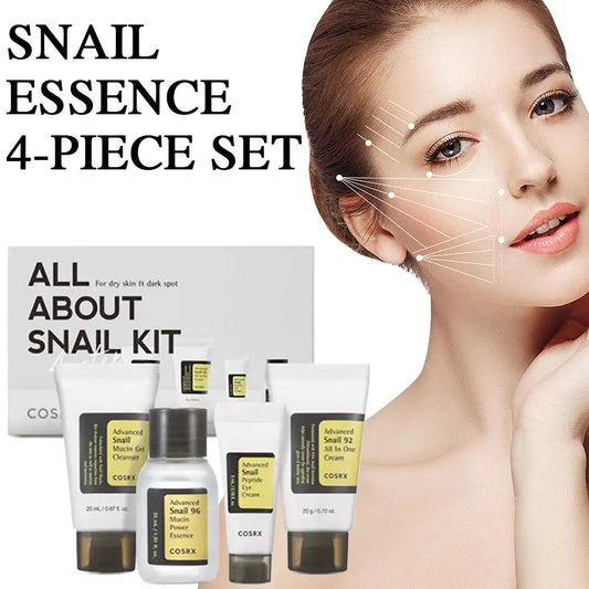 4-Piece Snail Mucin Skincare Set ✈️ Travel Size – Cleanser, 96 Power Essence, All-In-One Cream & Peptide Eye Cream | Korean Beauty