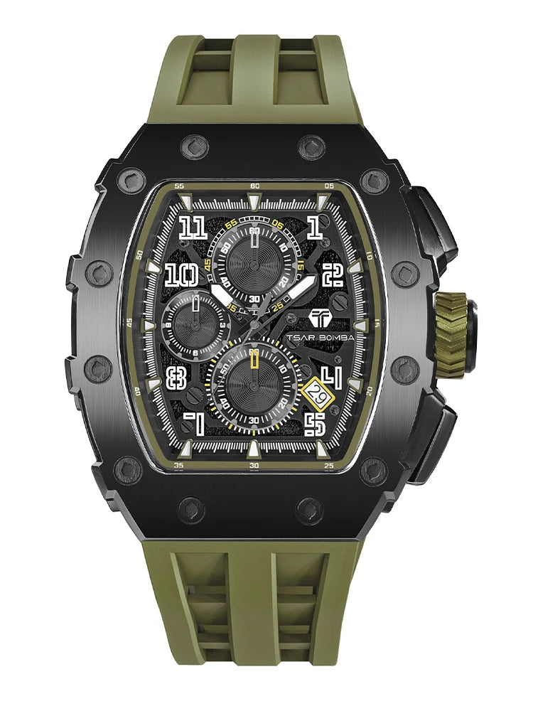 TSAR BOMBA Tonneau Watches for Men Sapphire Quartz Wristwatch Fashion Timepiece 5ATM Waterproof Clock Luxury Mens Watch