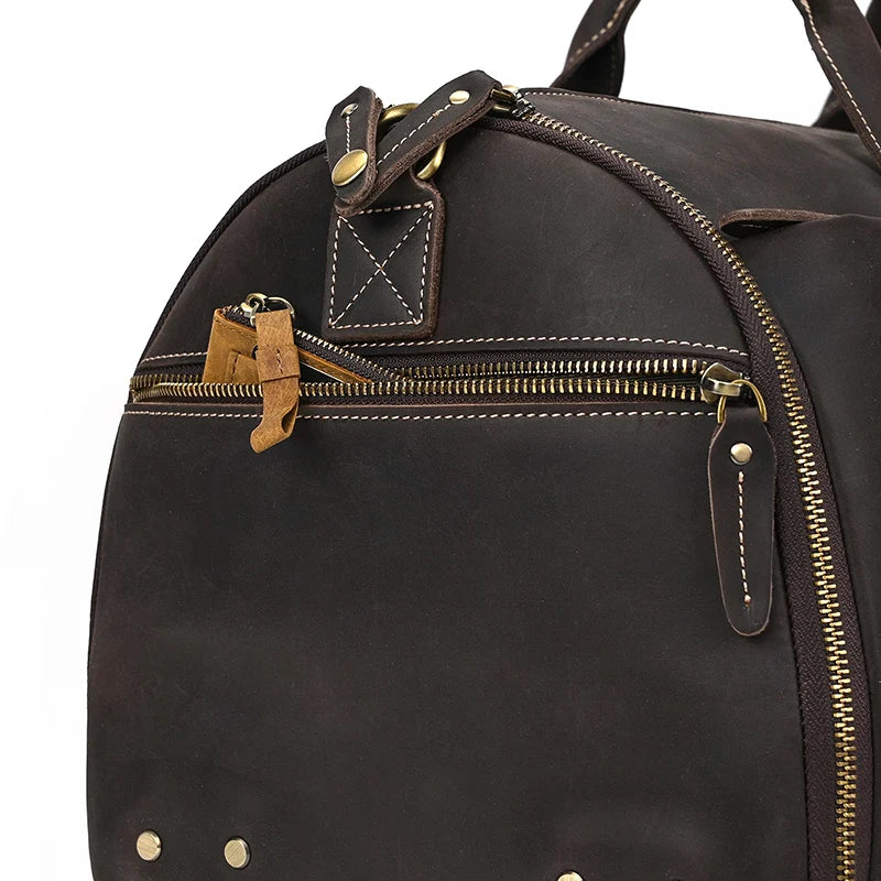 Crazy Horse Leather Folding Suit Bag Man Business Travel Bag With Shoe Pocket Clothes Cover Luggage Duffel Bag Man Bag For Suits