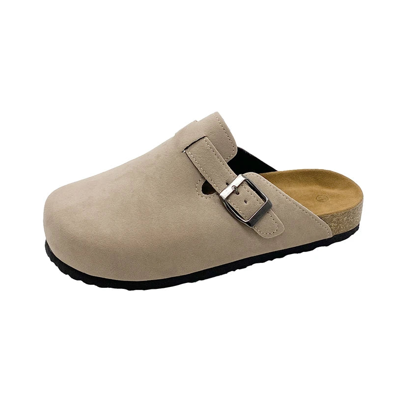 Classic Fashion Women's Suede Mules Slippers Men Clogs Cork Insole Sandals with Arch Support Outdoor Beach Slides Home Shoes