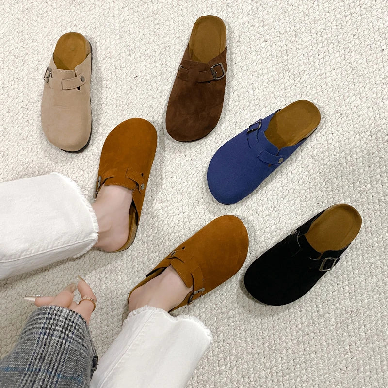 Classic Fashion Women's Suede Mules Slippers Men Clogs Cork Insole Sandals with Arch Support Outdoor Beach Slides Home Shoes