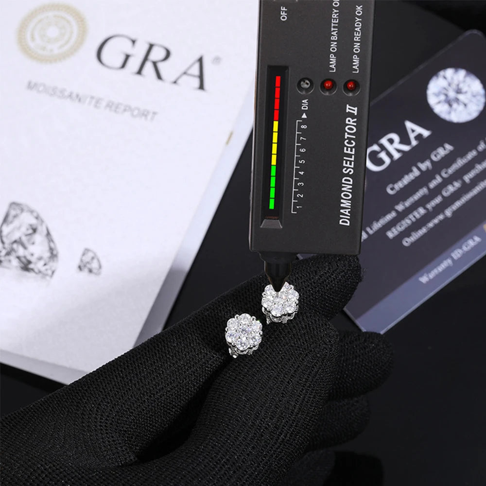 Real D Color Flower Full Moissanite Jewelry Sets for Women 925 Sterling Silver Diamond Pendant Necklace Stud Earrings Jewelry