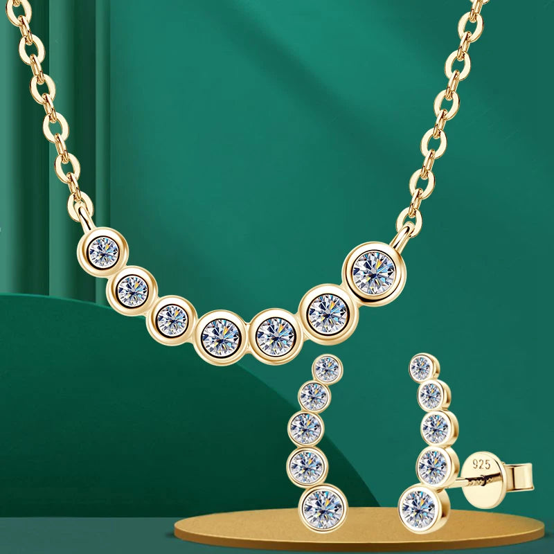 Lnngy One Row Bezel Moissanite Choker Necklace Climber Earring For Women 925 Sterling Silver Stud Earrings Necklaces Jewelry Set