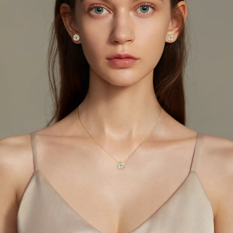 Classic 3.0cttw. D Round Moissanite Pendant Necklace Earrings Set for Women Couples Men s925 Silver Jewelry Sets GRA Certificate