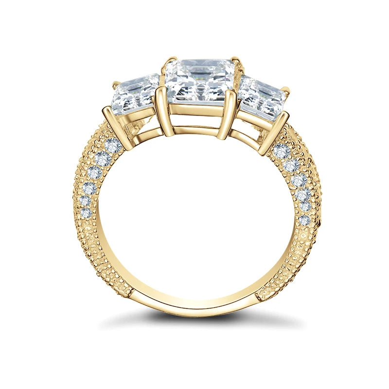 Lnngy Three Stone Moissanite Ring For Women 10K Pure Gold Lab Created Diamond Eternity Engagement Rings Delicate Daily Jewelry