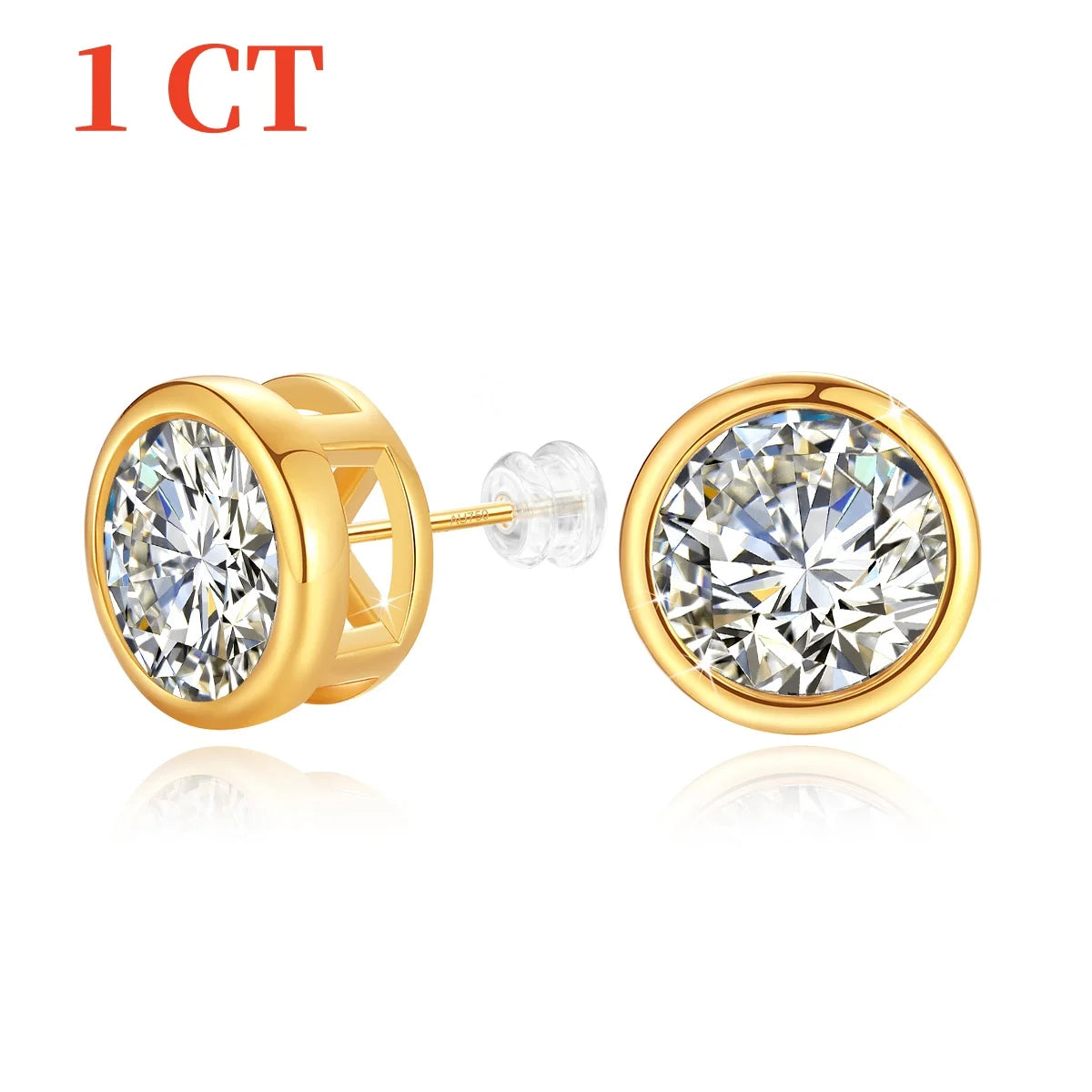 Genuine 18K Gold Moissanite Stud Earrings 2ct Diamond Earrings Classic Trendy for Women Wedding Gifts Fine Jewelry