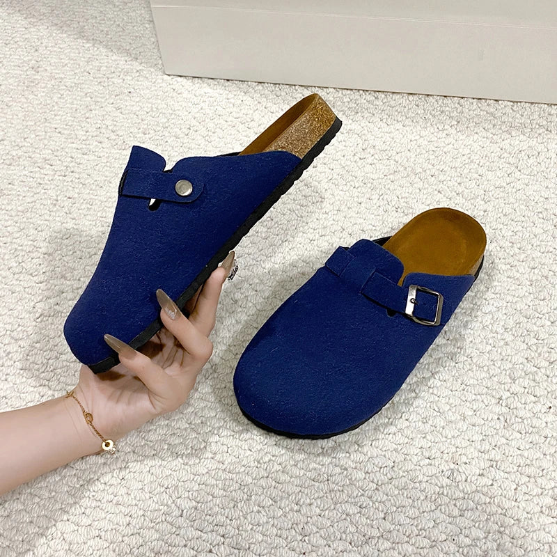 Classic Fashion Women's Suede Mules Slippers Men Clogs Cork Insole Sandals with Arch Support Outdoor Beach Slides Home Shoes