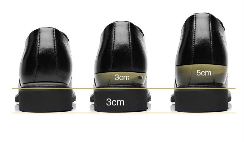 Men's Dress Brogues Elevator Shoes Platform Breathable Casual Business Luxury Genuine Leather Heightening Shoes 6 8CM Taller Man