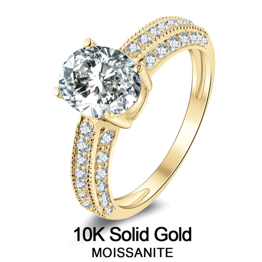 Lnngy 2.0 Carat Oval Cut Moissanite Engagement Ring With Certificate 10K Solid Yellow Gold Ring for Wedding Valentine's Day Gift