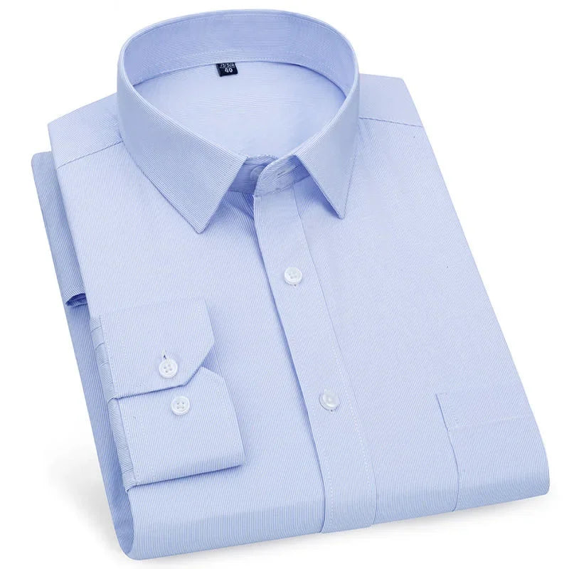 Men's Long Sleeved Shirt Business Casual Classic Plaid Striped Checked Purple Blue Male Social Dress Shirts for Man Button Shirt