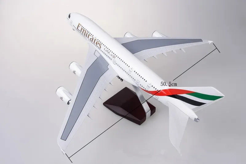 Decor 45CM 1/160 Scale Diecast Model A380 Emirates Airways Resin Airplane Airbus With Light And Wheels Toy Airline Collection