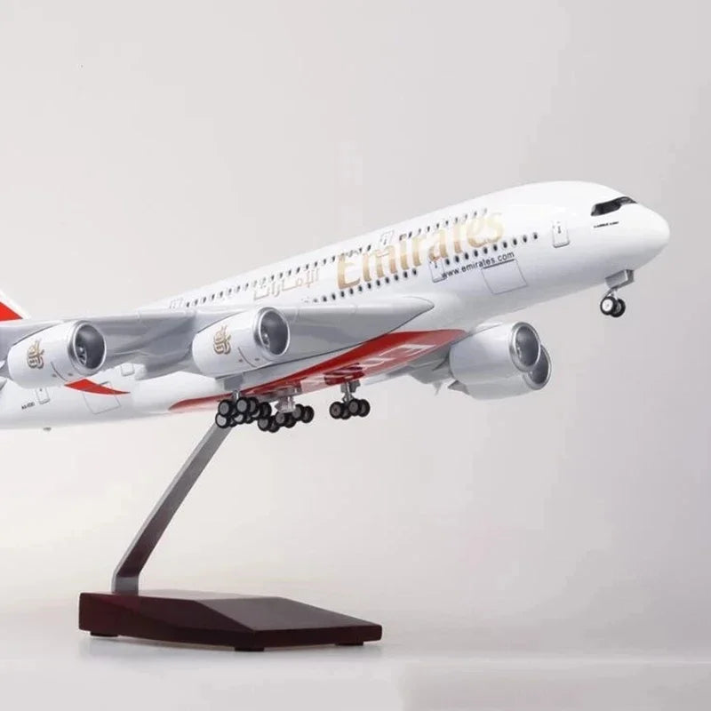 Decor 45CM 1/160 Scale Diecast Model A380 Emirates Airways Resin Airplane Airbus With Light And Wheels Toy Airline Collection
