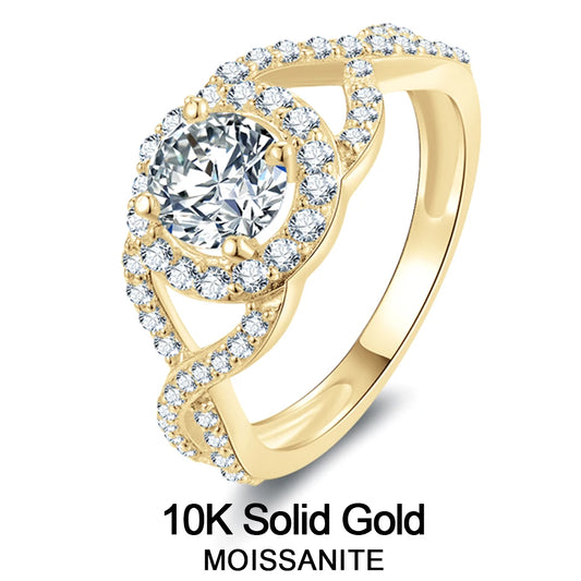 Lnngy 6MM 0.8CT Moissanite Engagement Ring With Certificate Original 10K Solid Gold Twist Shank Ring for Women Fine Jewelry Gift